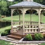 Over the years, the gazebo has served us well with countless picture opportunities at parties, proms, and so on, but with our two children getting married this summer it was time to remodel the gazebo. The original had 56 slats under the banister. That nu